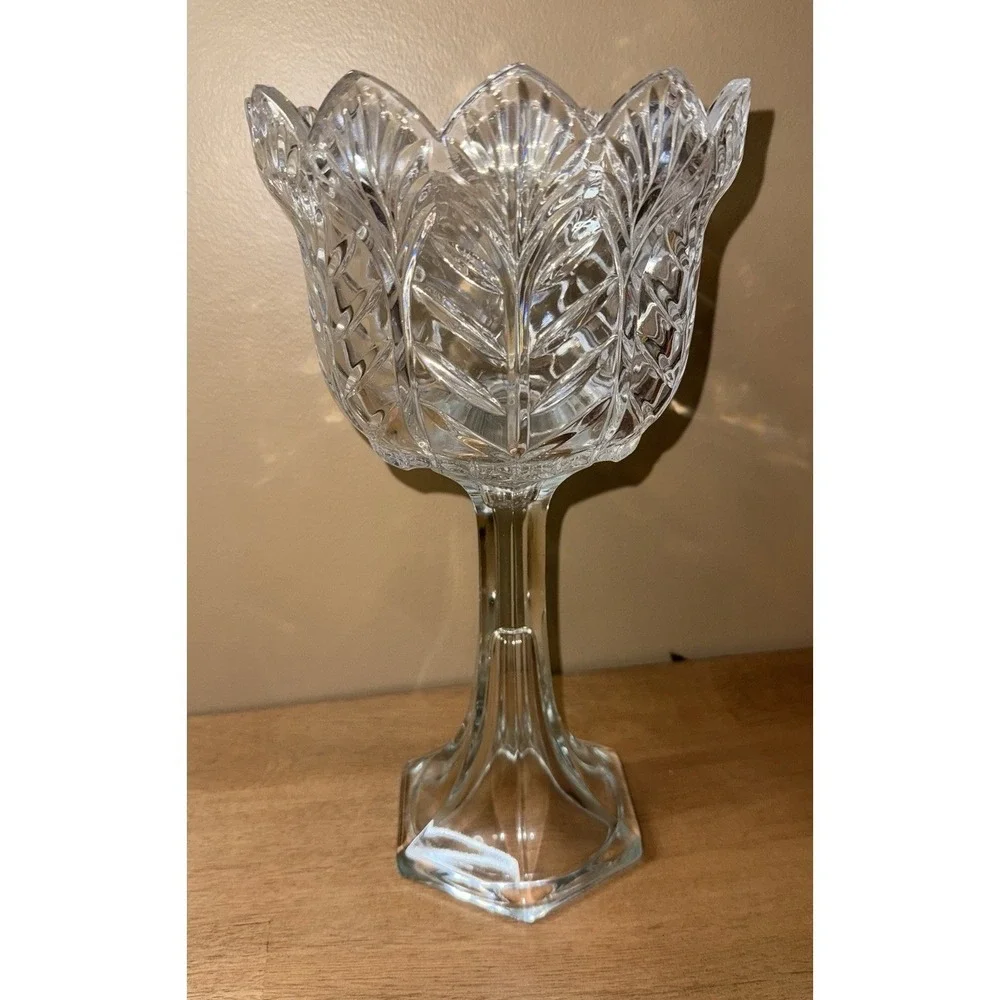 Clear Crystal Pedestal Footed Tall Flower Vase Display Bowl 11.5 Wedding Decor
